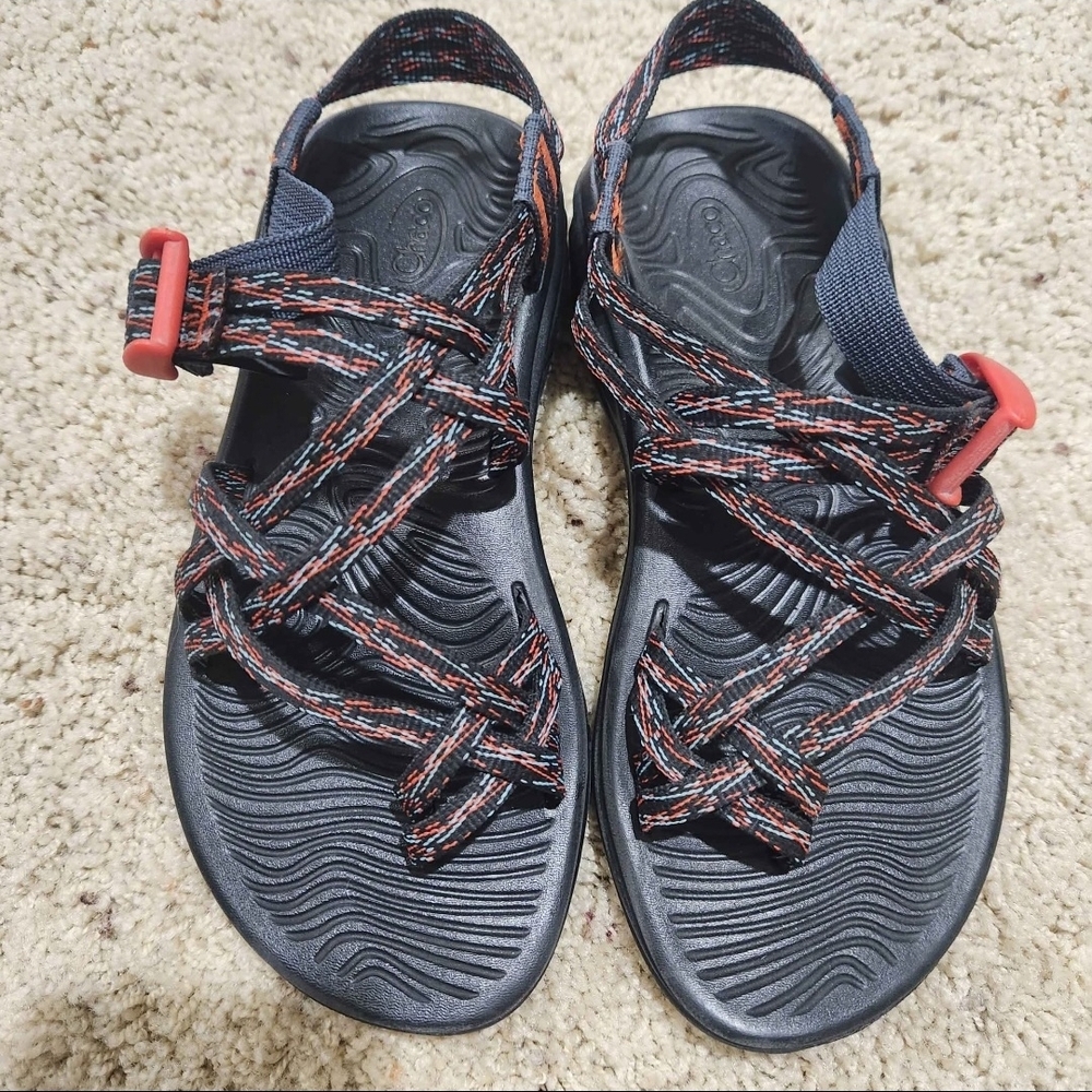 Chaco Black Sandals with Red-Orange Webbing